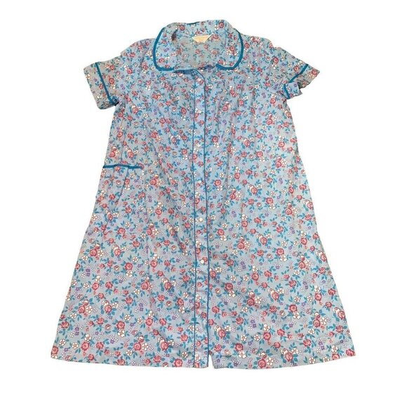 Vintage Sears Koffee Kasual Blue Floral‎ Housecoat Size 2XL Snap front USA MADE - Picture 1 of 6